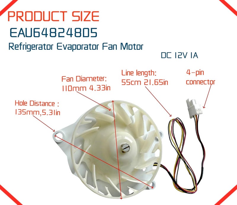 IXGPUTS EAU64824805 Refrigerator Evaporator Fan Motor (OEM) for LG Refrigerator. DC12V 1A Refrigerator Motor Freezer Fan Z40E12MS1A0-57K06A Refrigerator Cooling Fan Motor - Image 3